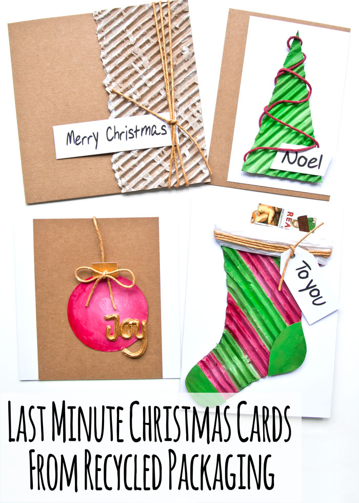 Last minute Christmas cards from recycled packaging. Video by Kim Dellow