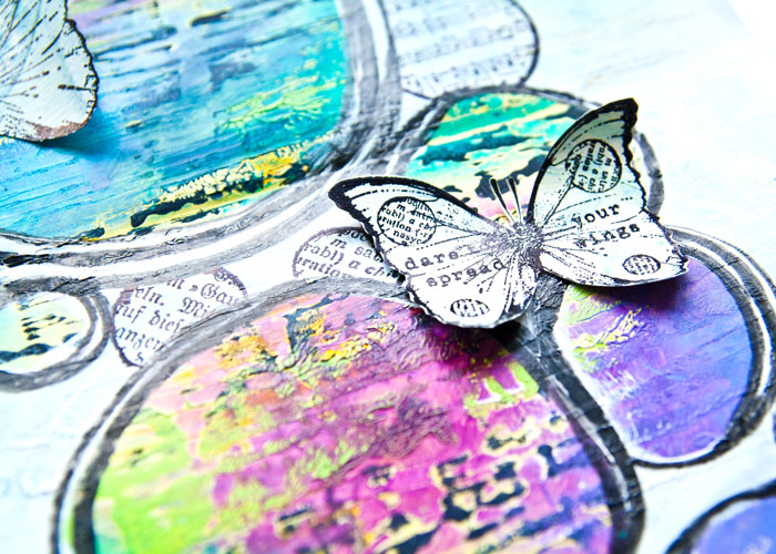 Close up of Art Journal Page Process - Rainbow Bubbles with video by Kim Dellow
