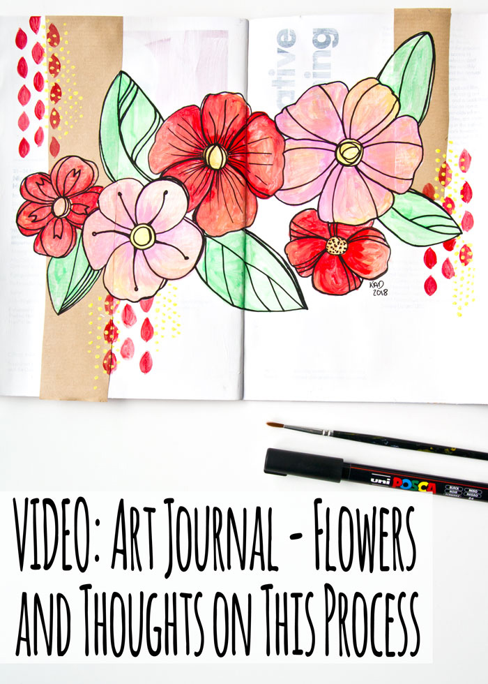 VIDEO: Art Journal Process - Easy Flowers And My Thought Processes Behind  This Page - Kim Dellow