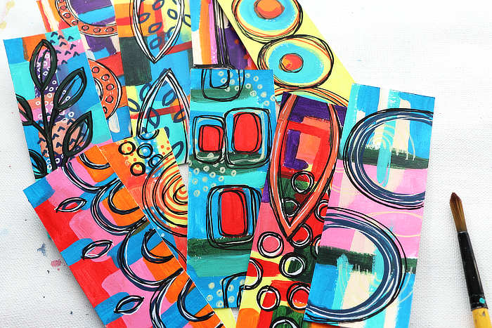 close up of Lots of colourful abstract bookmarks 